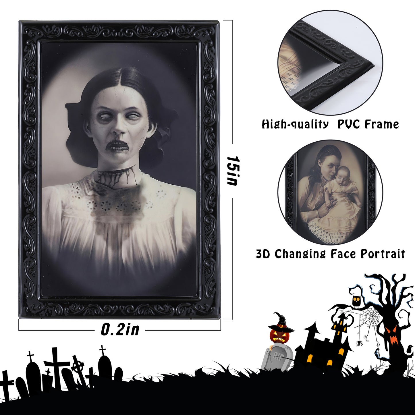 Haunted House 3D Face Changing Frame – Scary Halloween Decoration