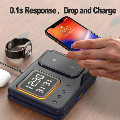 5-in-1 Wireless Charging Stand with 15W Fast Charger & LED Alarm Clock Dock