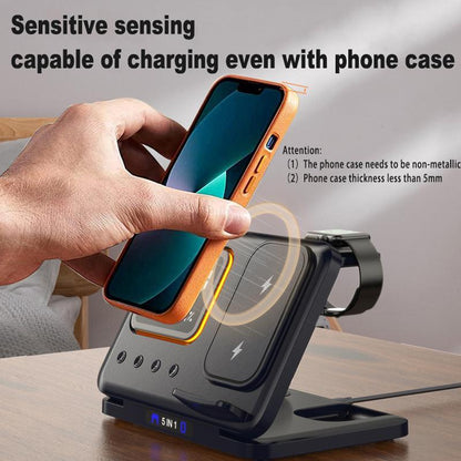 5-in-1 Wireless Charging Stand with 15W Fast Charger & LED Alarm Clock Dock