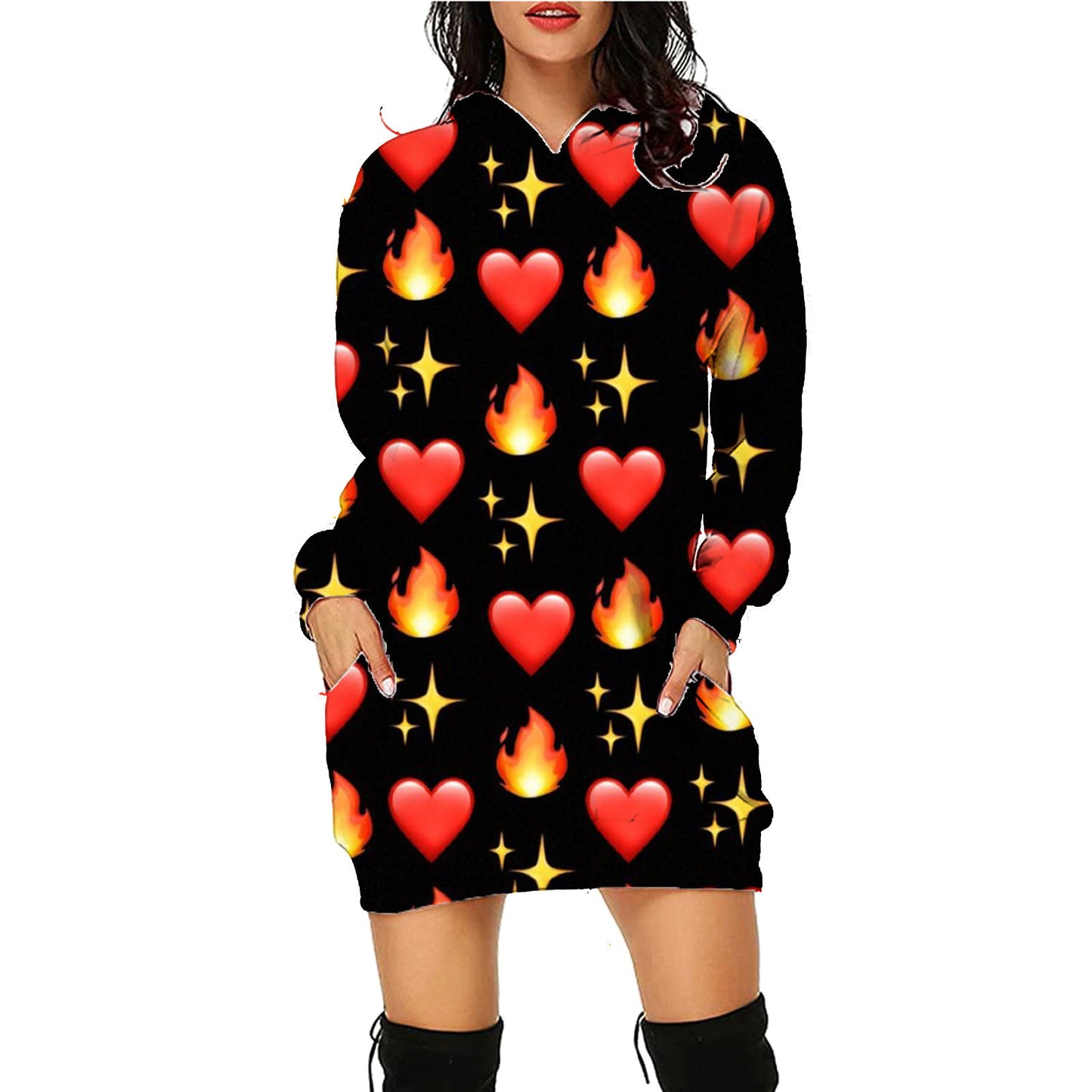 Women’s Halloween Hoodie Dress – Long Sleeve Sweater with Pockets