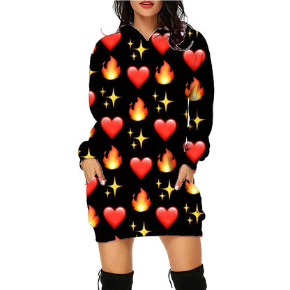 Women’s Halloween Hoodie Dress – Long Sleeve Sweater with Pockets