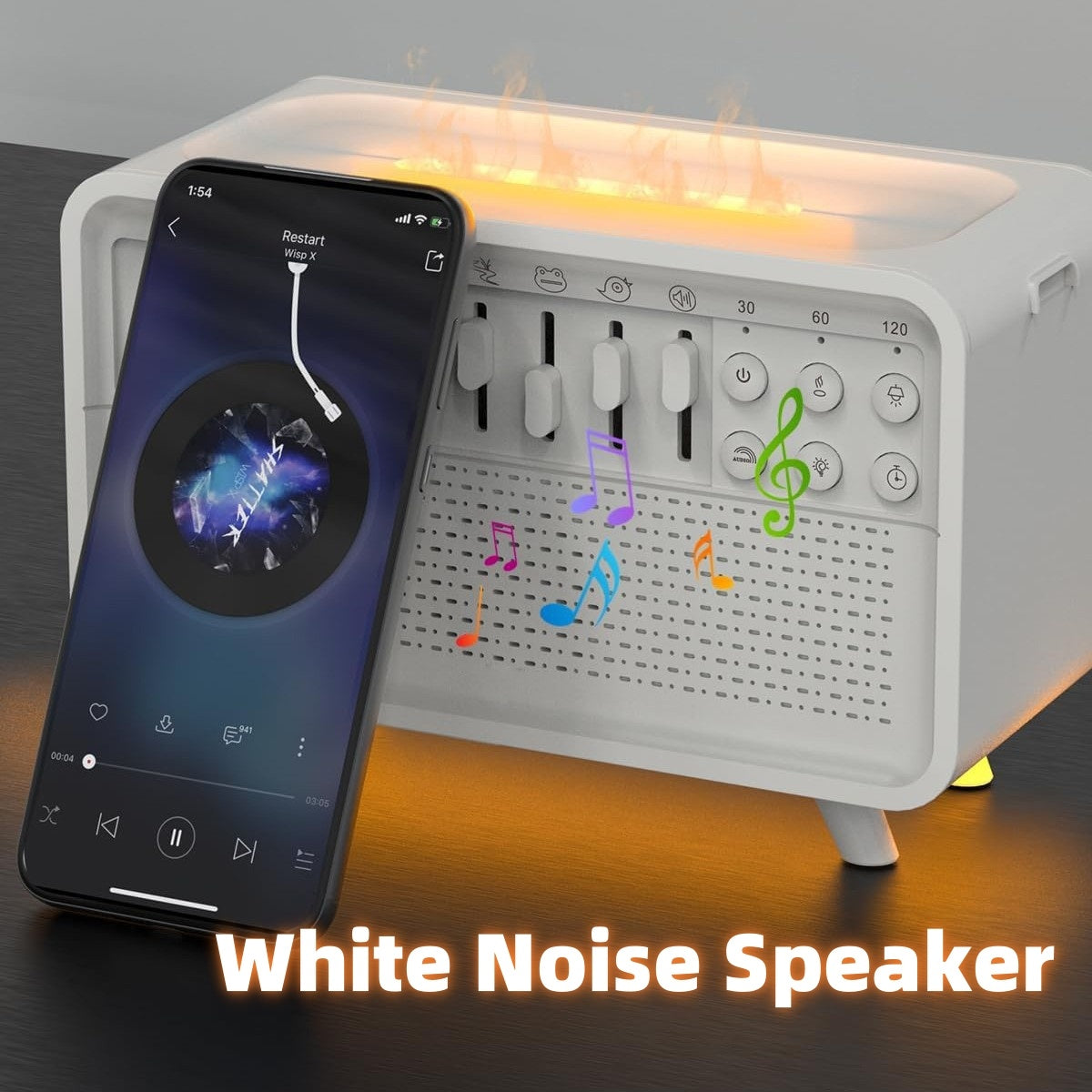 3-in-1 Sleep Aid: White Noise Bluetooth Speaker, Night Light & Humidifier
