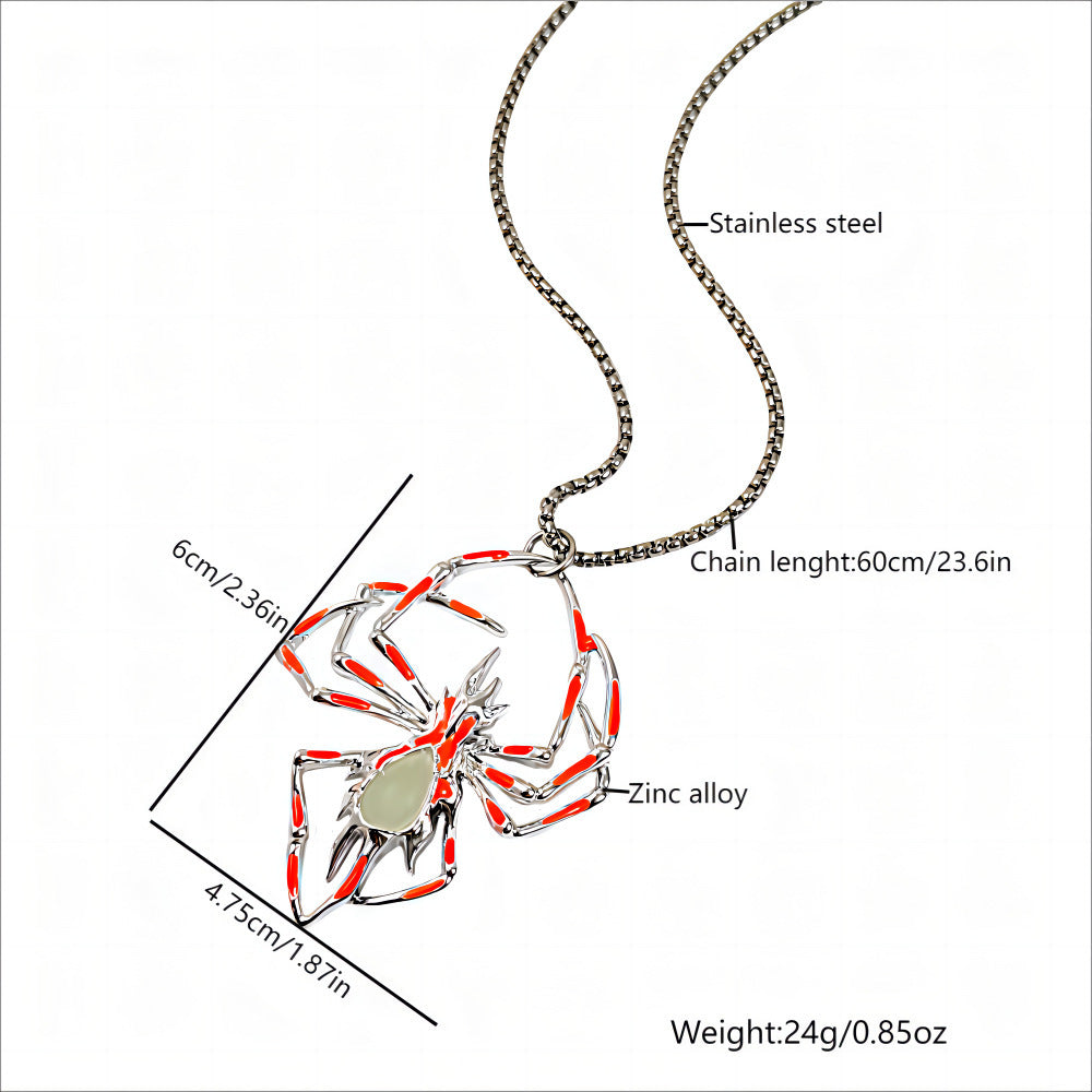 Vintage Glow-in-the-Dark Spider Pendant – Halloween Party Necklace for Men & Women