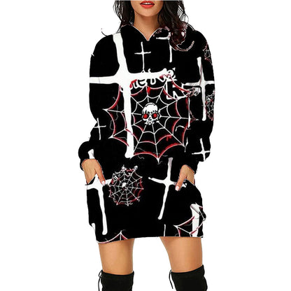 Women’s Halloween Hoodie Dress – Long Sleeve Sweater with Pockets