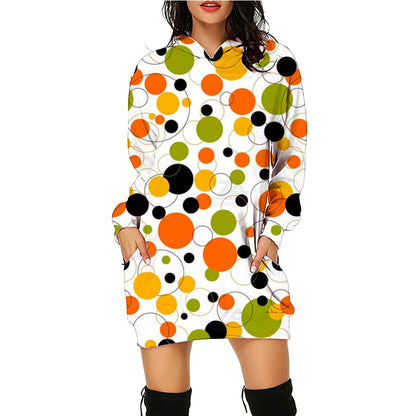 Women’s Halloween Hoodie Dress – Long Sleeve Sweater with Pockets