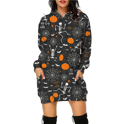 Women’s Halloween Hoodie Dress – Long Sleeve Sweater with Pockets