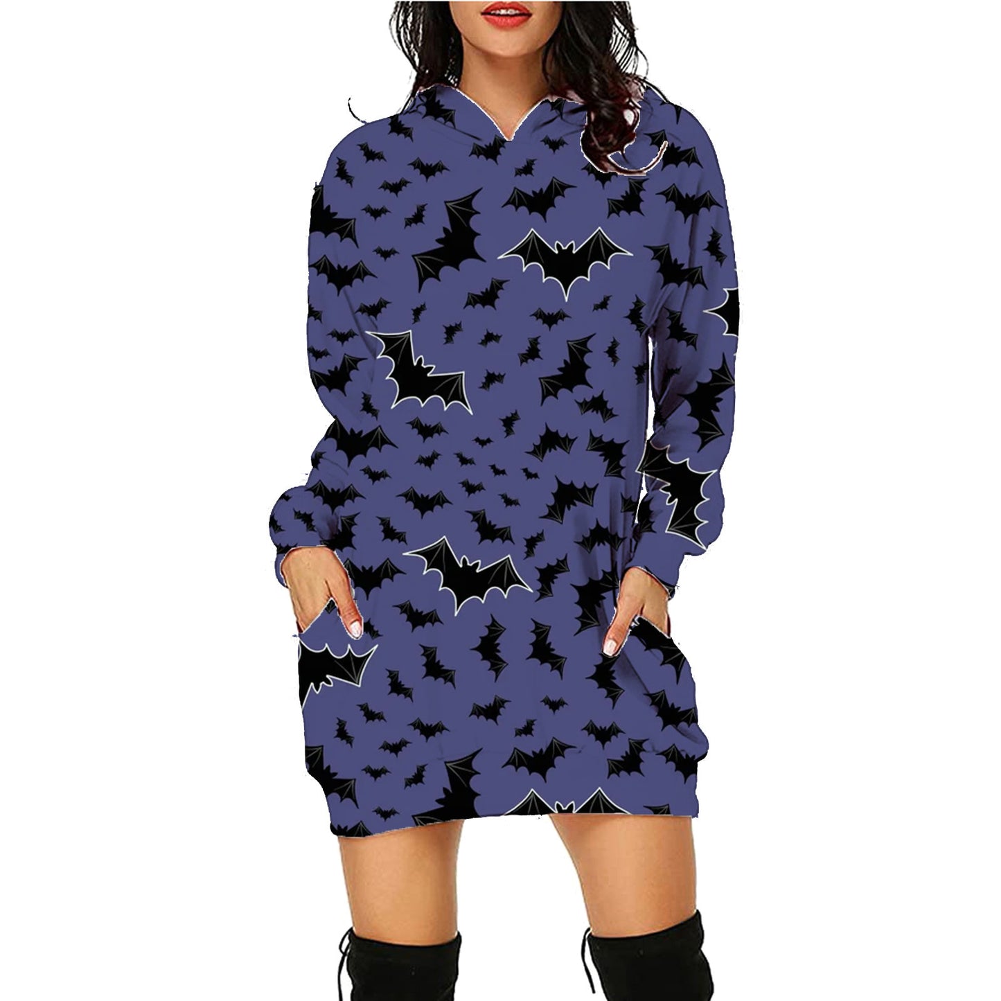 Women’s Halloween Hoodie Dress – Long Sleeve Sweater with Pockets