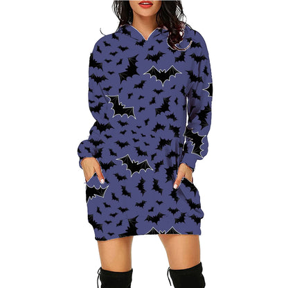 Women’s Halloween Hoodie Dress – Long Sleeve Sweater with Pockets
