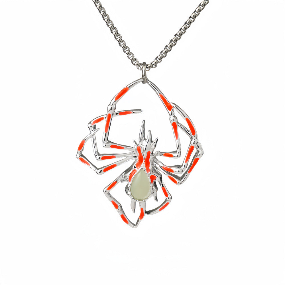 Vintage Glow-in-the-Dark Spider Pendant – Halloween Party Necklace for Men & Women