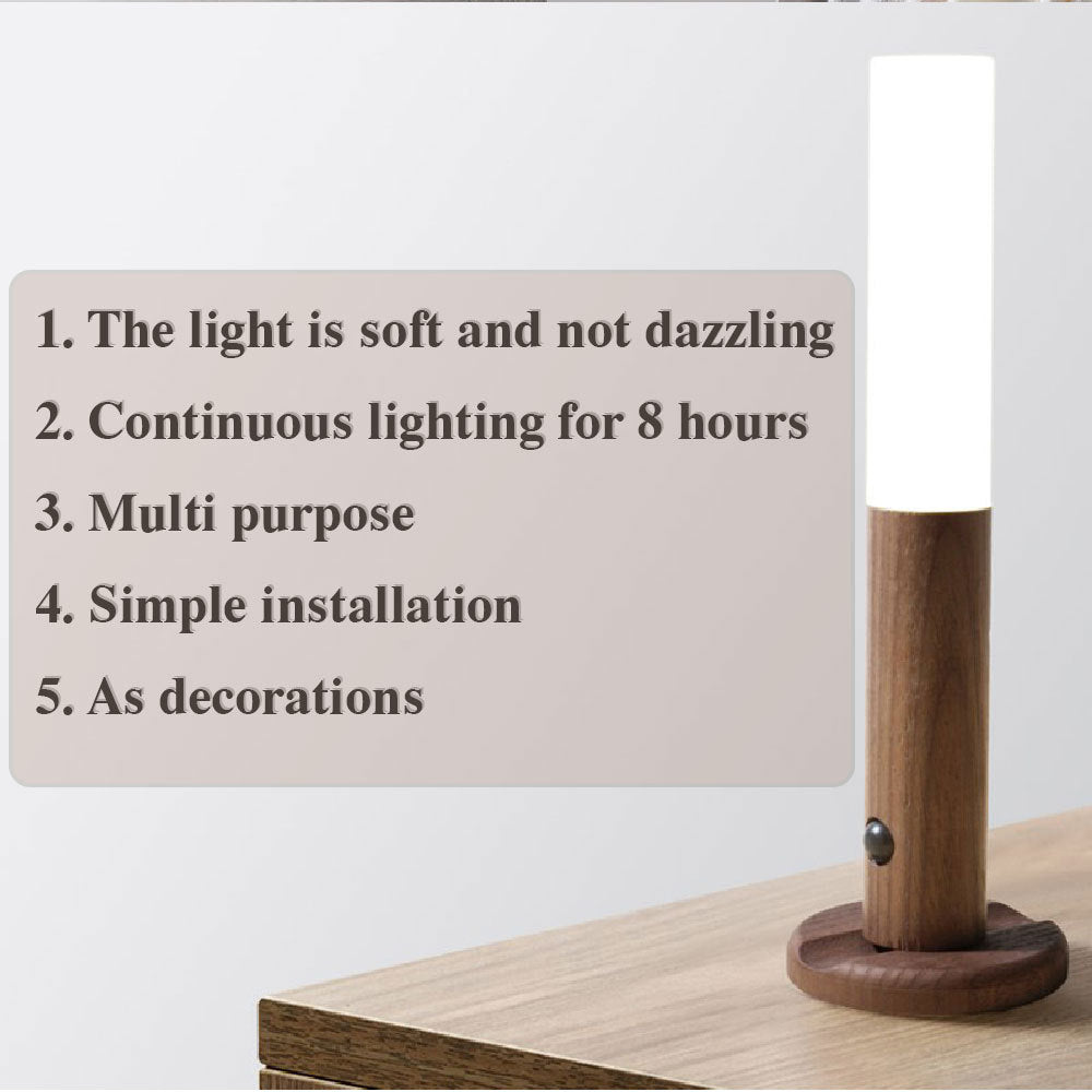 Wireless Wooden LED Wall Light – USB Magnetic Night Lamp with PIR Motion Sensor